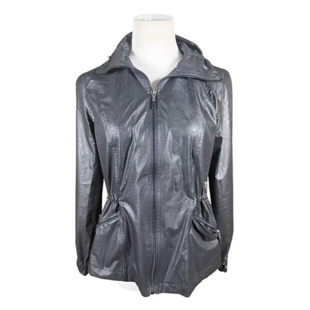 Zenergy by Chico's Womens Metallic Textured Full Zip Jacket Gray‎ Size 0 XS/S